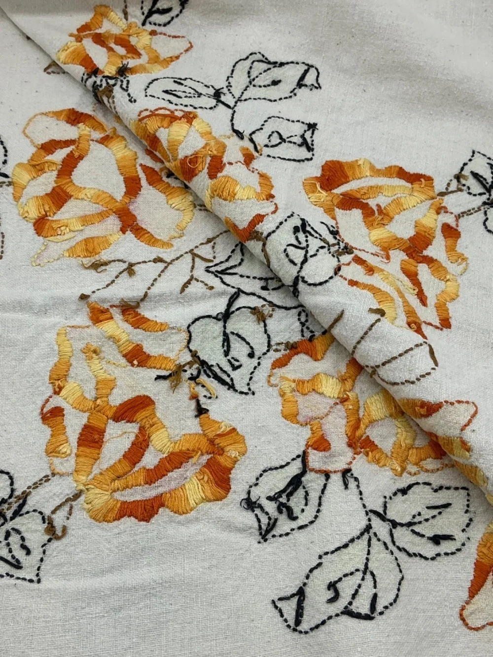 Vintage Hand Embroidered Floral Tablecloth